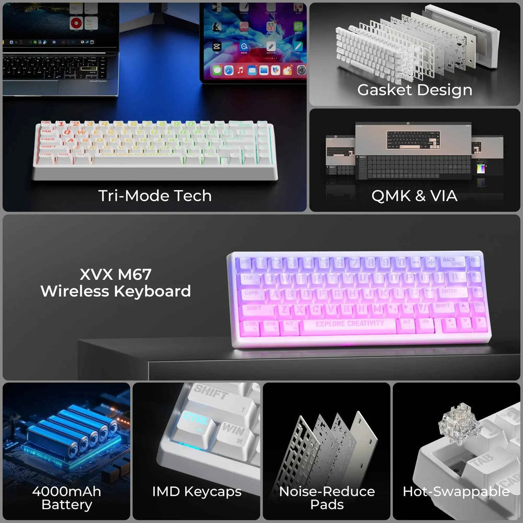 XVX M67 JadeStone Miami Tri-Mode RGB Mechanical Keyboard - The misfit market