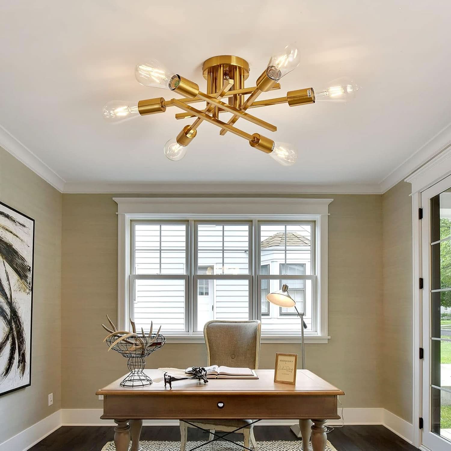 Gold Sputnik Chandelier Semi Flush Mount Ceiling Light - The misfit market