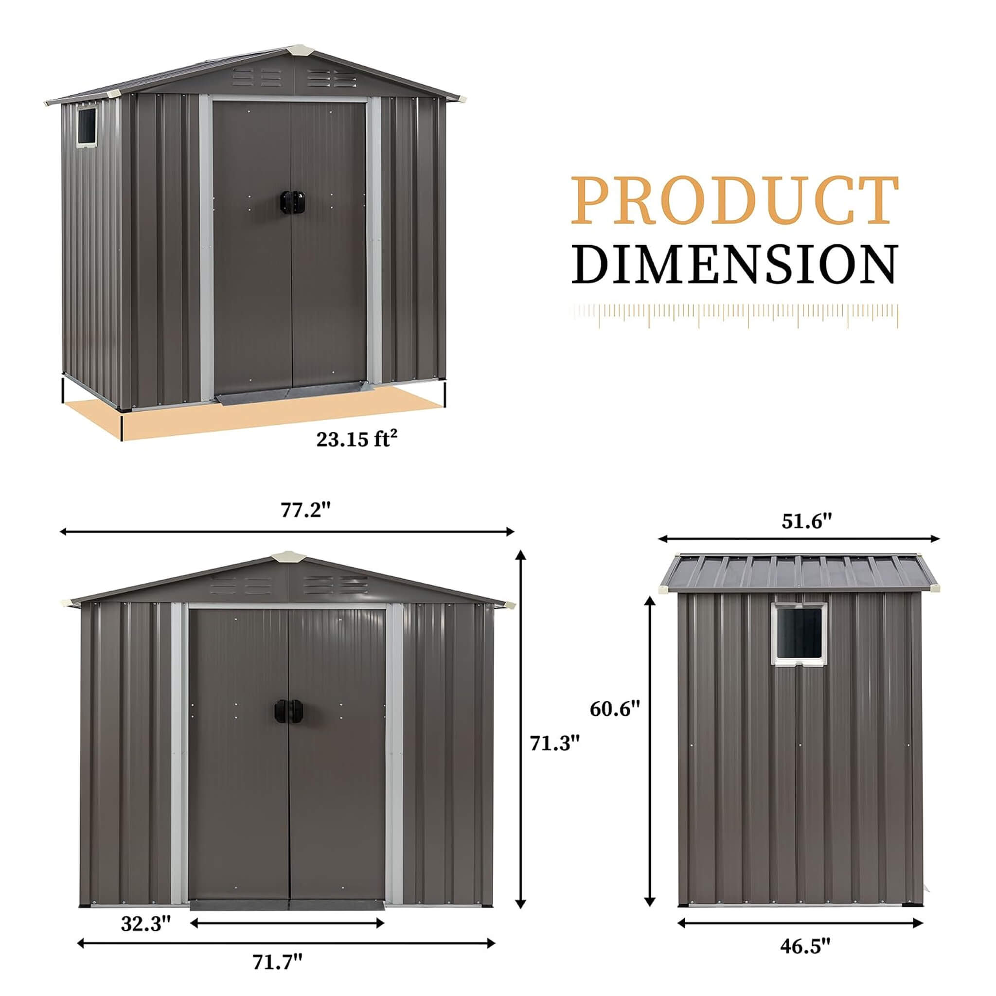 [04X06FT] Alora Outdoor All-Weather Galvanized Metal Storage Shed With Sliding Door (SAK96472)