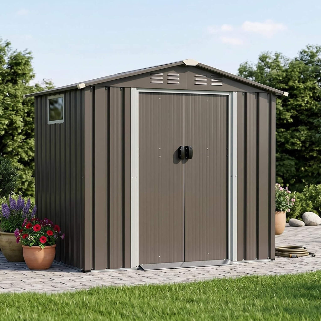 [04X06FT] Alora Outdoor All-Weather Galvanized Metal Storage Shed With Sliding Door (SAK96472)