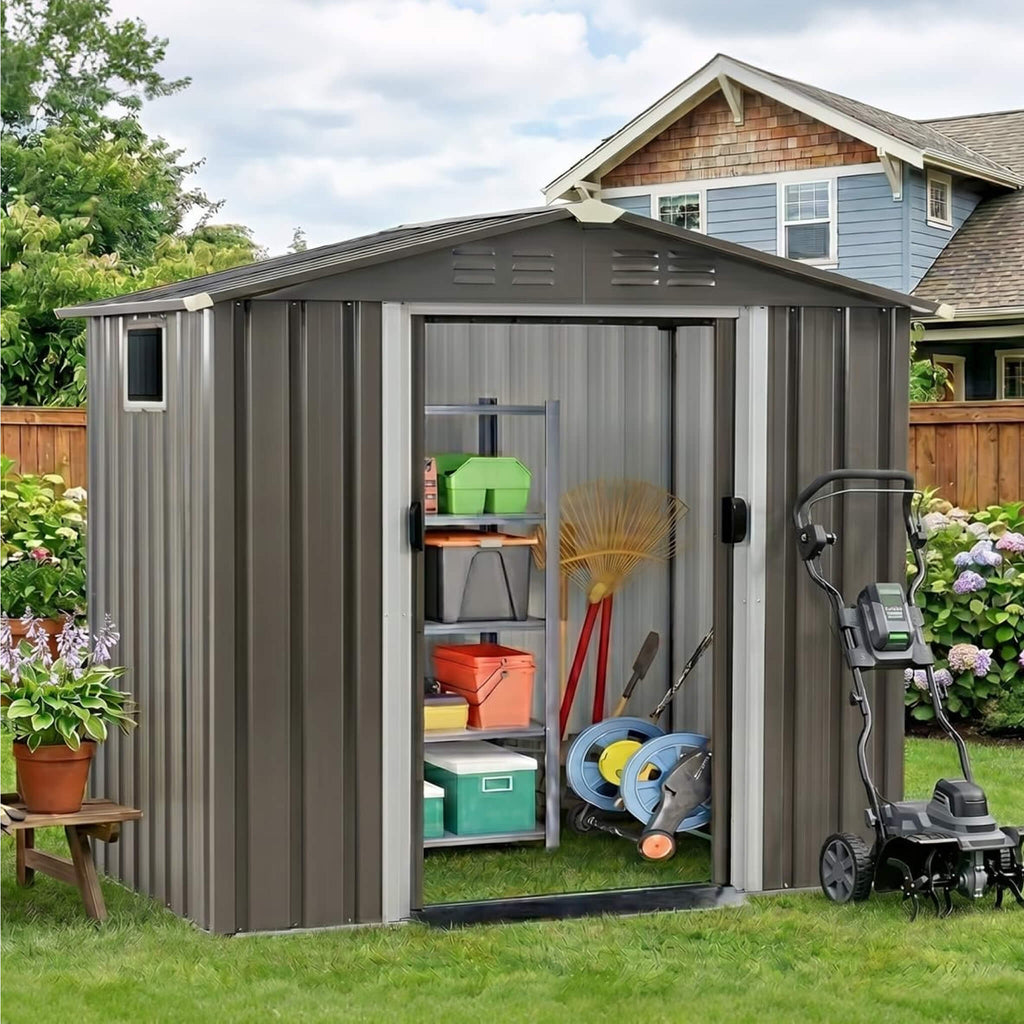 [04X06FT] Alora Outdoor All-Weather Galvanized Metal Storage Shed With Sliding Door (SAK96472)