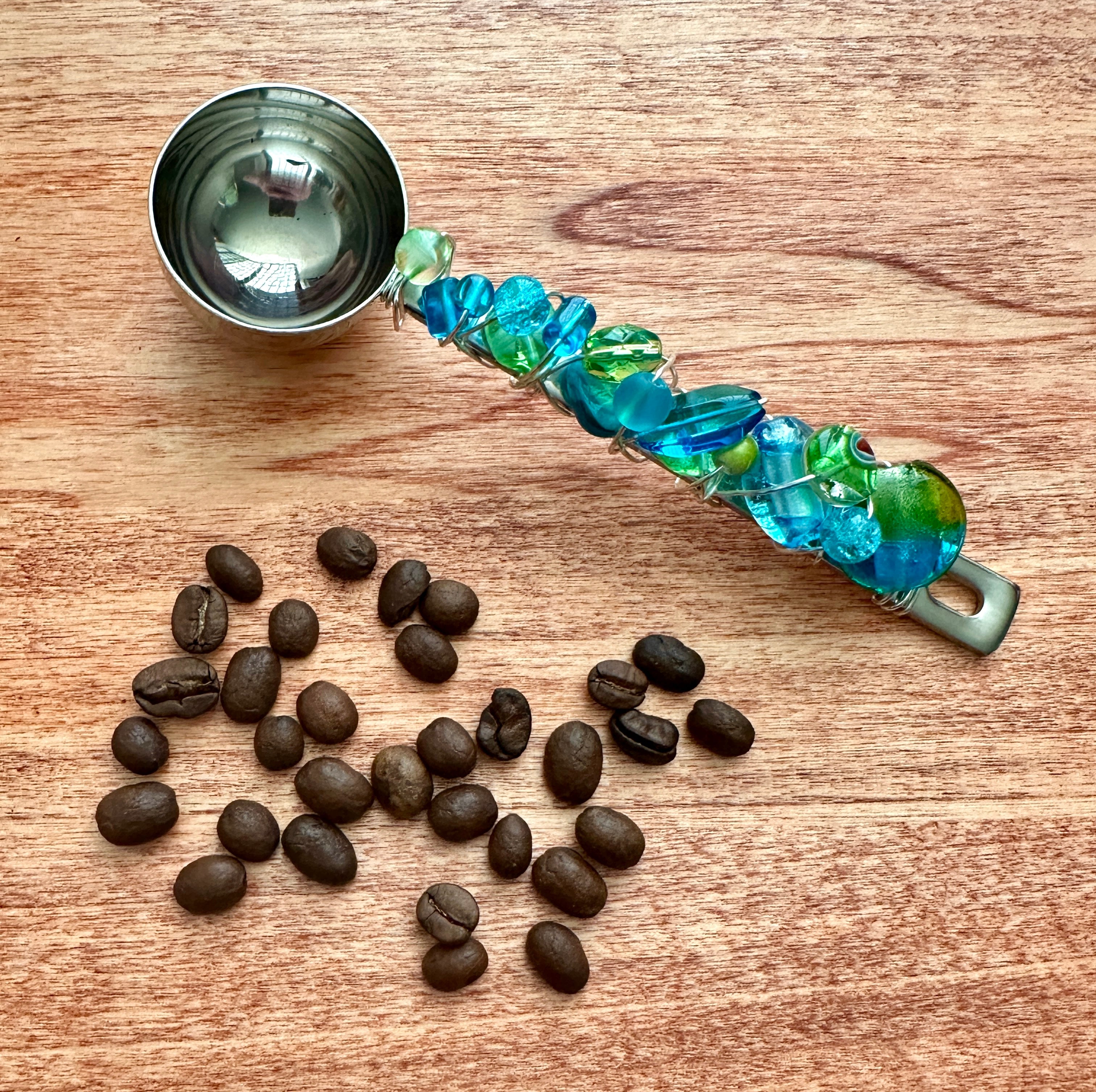 Beaded Wire Wrapped Coffee Scoop - Turquoise & Green - The misfit market