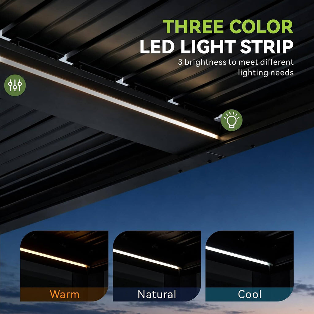 [09X12FT] Alora Premium Outdoor Electric Motorized Louvered Pergola With Built-In LED Lights & Fan (SAK53841)