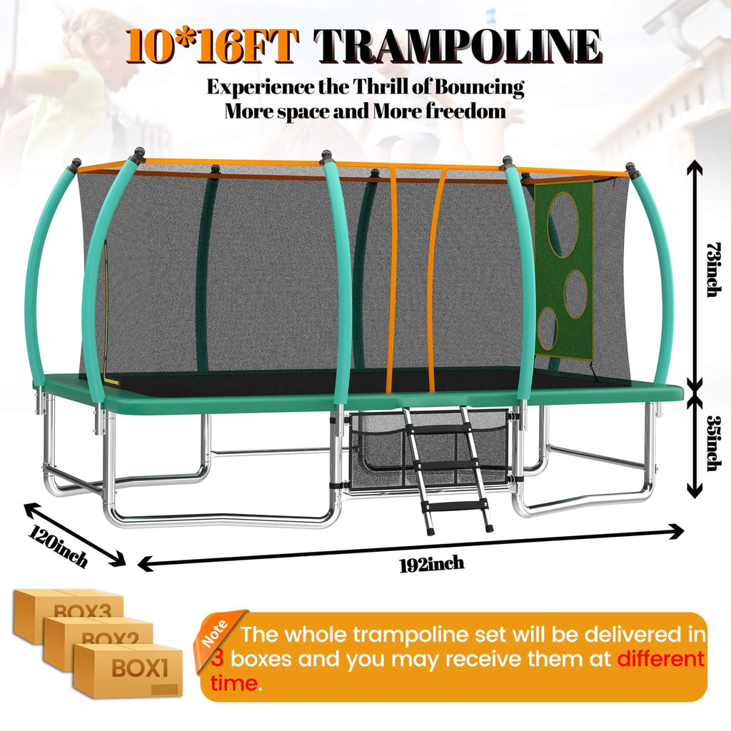 [10X16FT] Large Outdoor Rectangular Trampoline With Netting (SAK83017)
