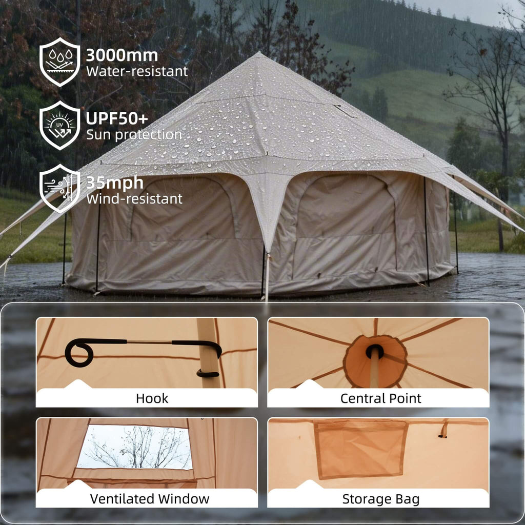 Large 15FT 600D Oxford Bell Tent With Stove Jack For Glamping And Camping (SAK10987)
