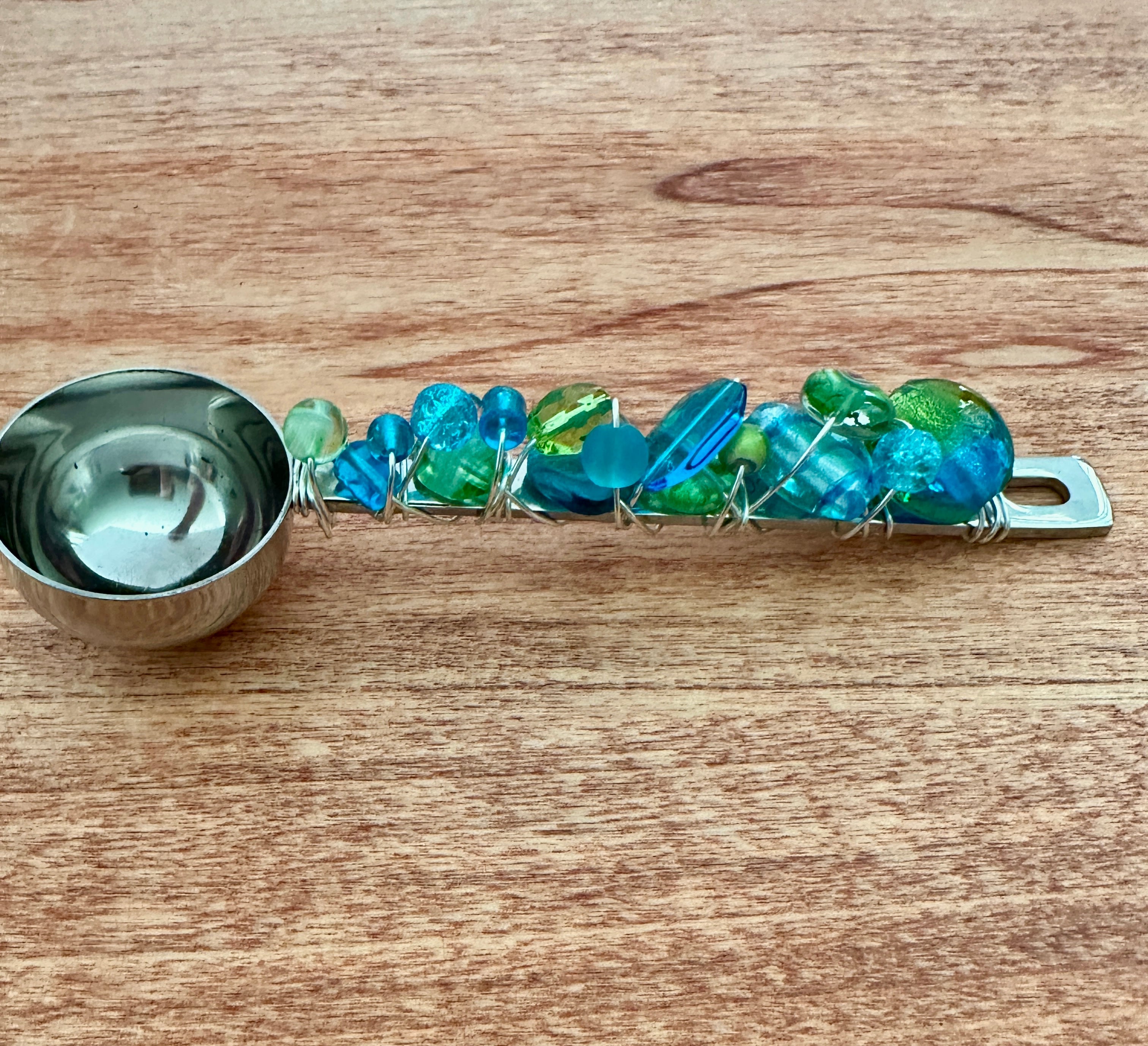 Beaded Wire Wrapped Coffee Scoop - Turquoise & Green - The misfit market