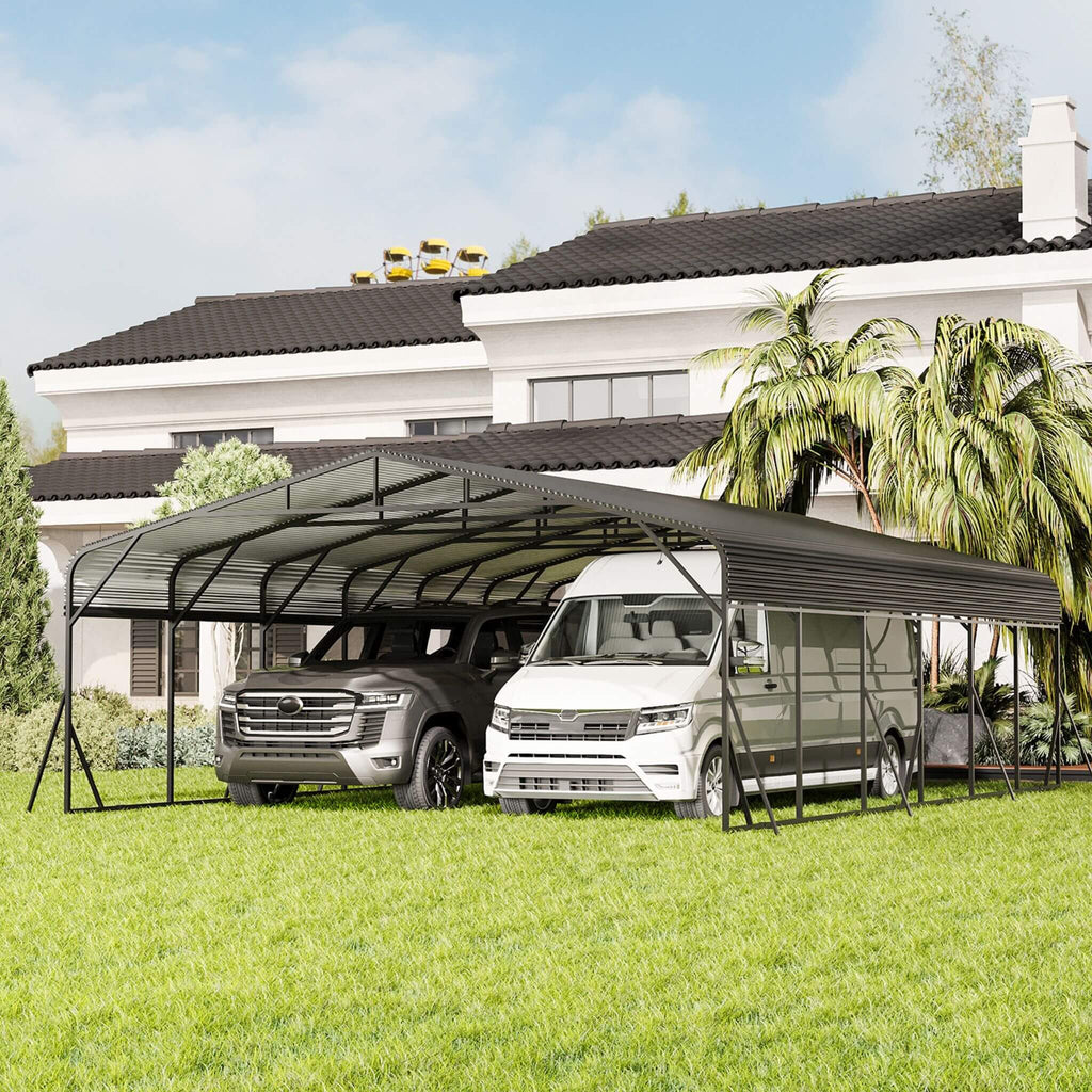 [20X30FT] Alora Heavy-Duty Wind-Resistant Steel Roof Carport With Triangular Frame (SAK94812)