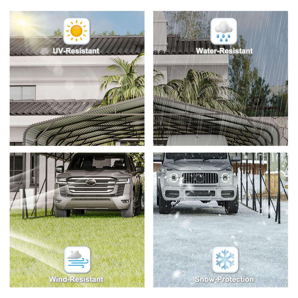 [20X30FT] Alora Heavy-Duty Wind-Resistant Steel Roof Carport With Triangular Frame (SAK94812)