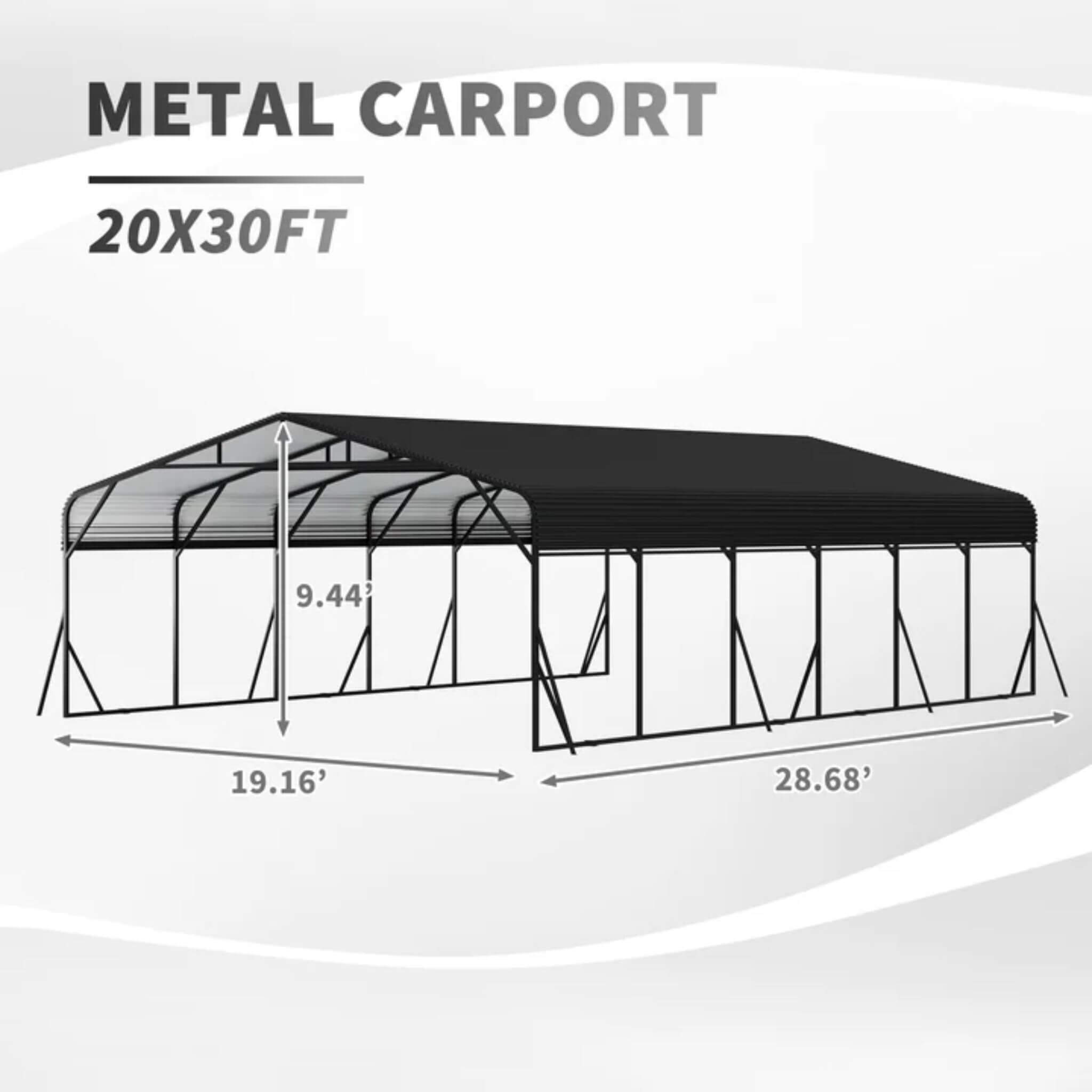 [20X30FT] Alora Heavy-Duty Wind-Resistant Steel Roof Carport With Triangular Frame (SAK94812)