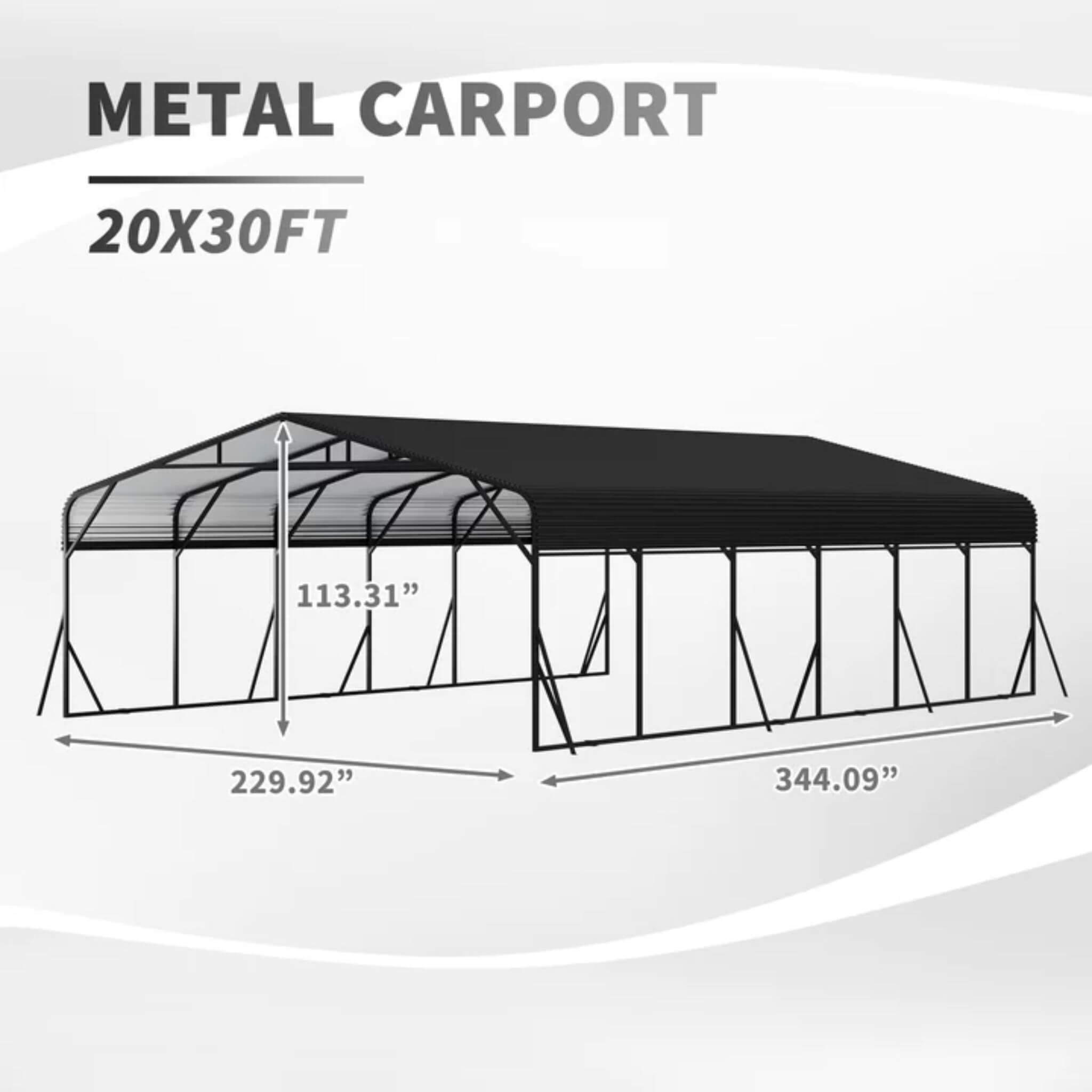 [20X30FT] Alora Heavy-Duty Wind-Resistant Steel Roof Carport With Triangular Frame (SAK94812)