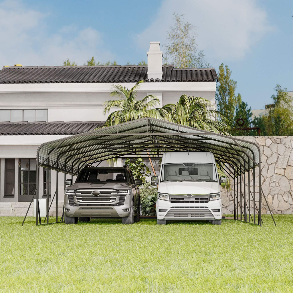 [20X30FT] Alora Heavy-Duty Wind-Resistant Steel Roof Carport With Triangular Frame (SAK94812)