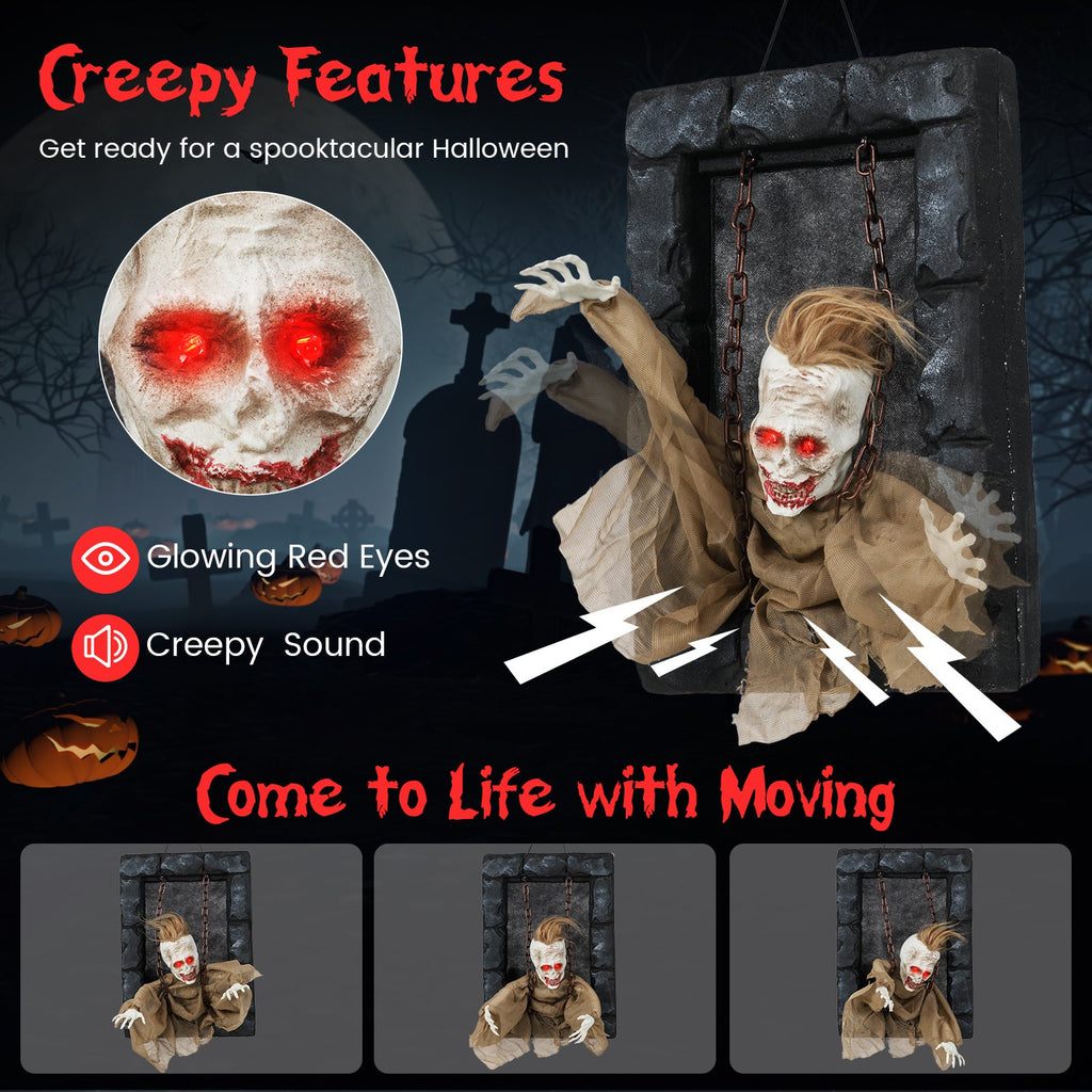 Halloween Hanging Animated Zombie Prisoner Decoration Sound-Activated