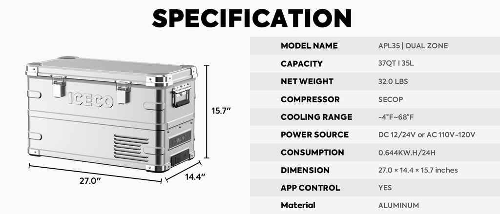 APL35 Dual Zone Aluminum Fridge refrigerator| ICECO | 35 LT - The misfit market