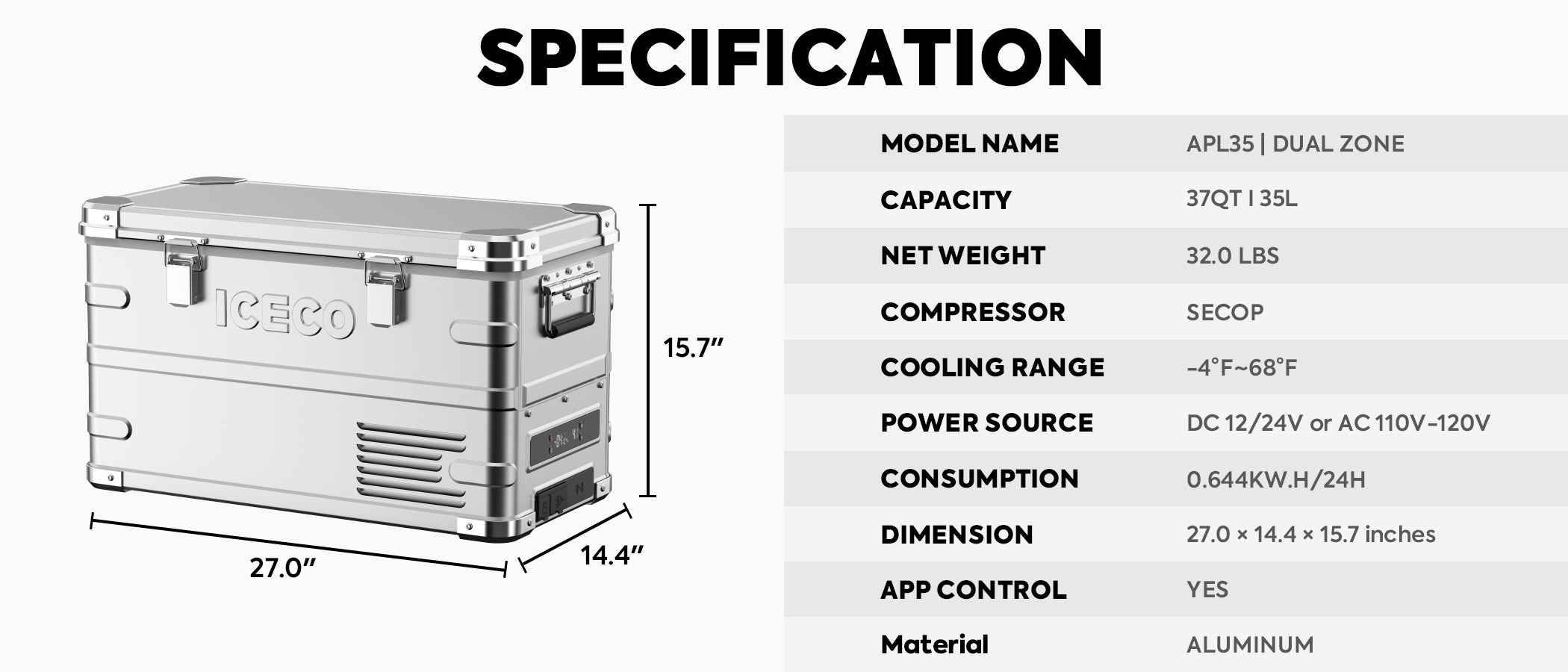 APL35 Dual Zone Aluminum Fridge refrigerator| ICECO | 35 LT - The misfit market