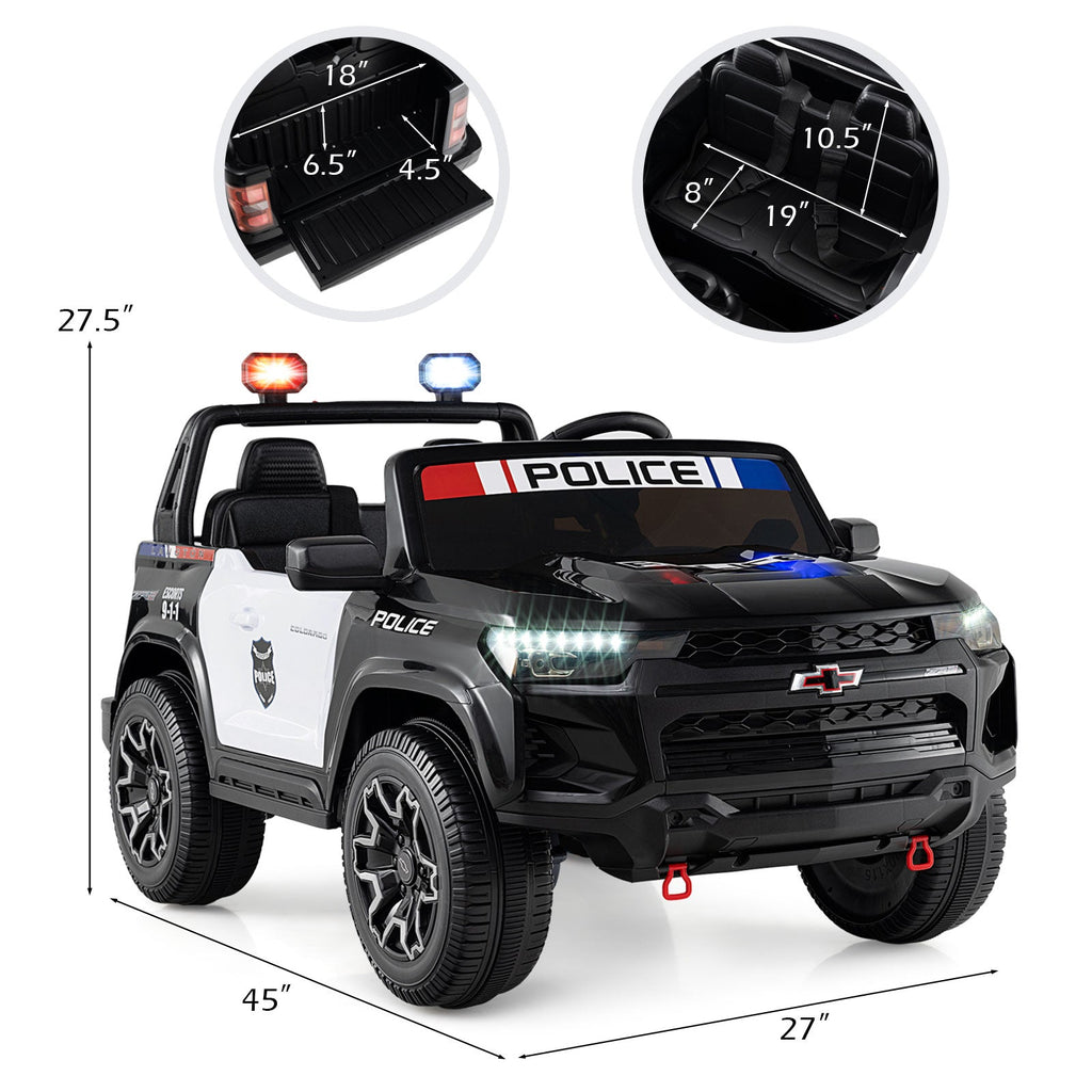 24V 2-Seater Ride on Police Car 4WD Chevrolet with Megaphone and LED Lights-Black