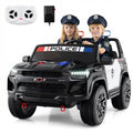 24V 2-Seater Ride on Police Car 4WD Chevrolet with Megaphone and LED Lights-Black