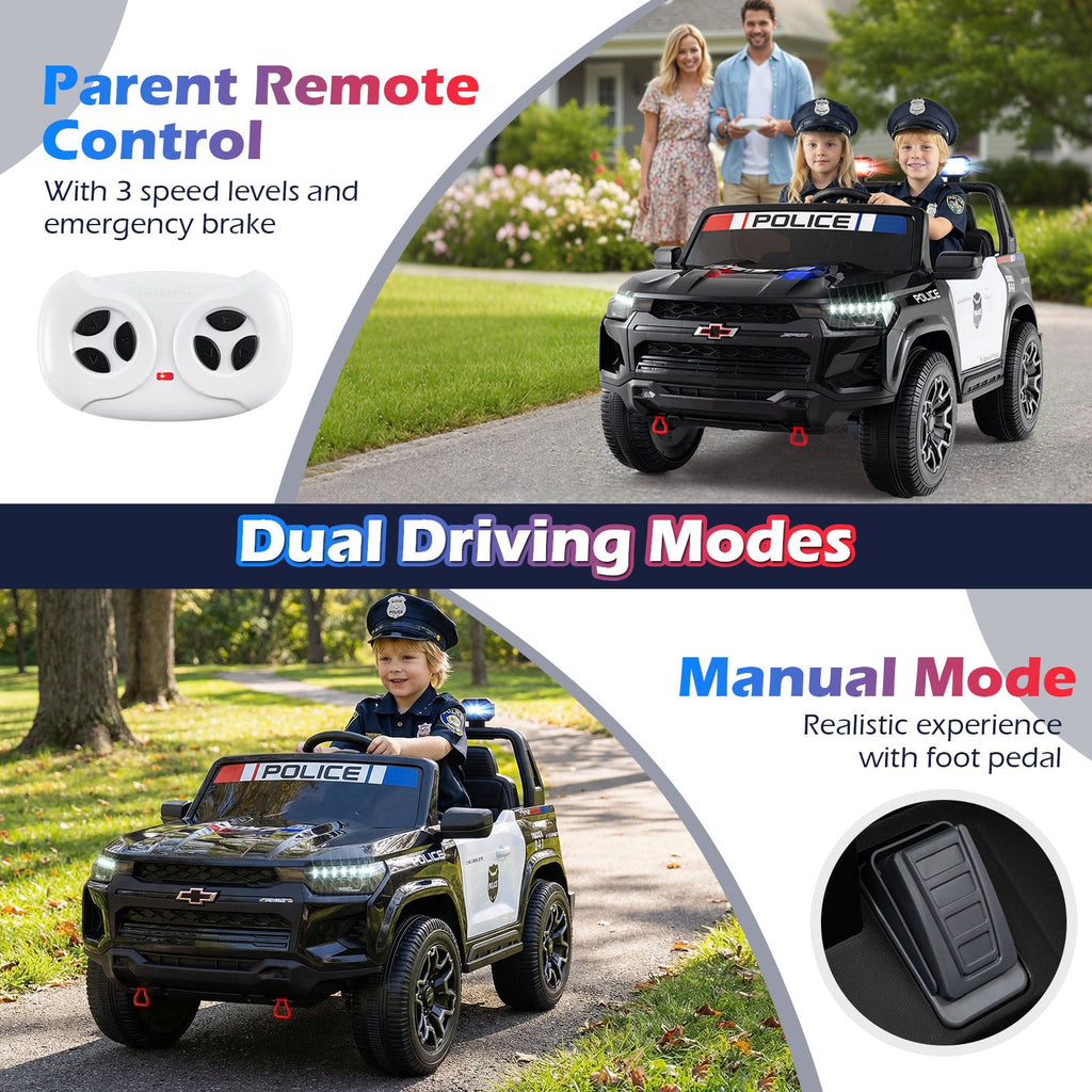 24V 2-Seater Ride on Police Car 4WD Chevrolet with Megaphone and LED Lights-Black