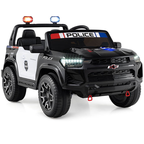 24V 2-Seater Ride on Police Car 4WD Chevrolet with Megaphone and LED Lights-Black