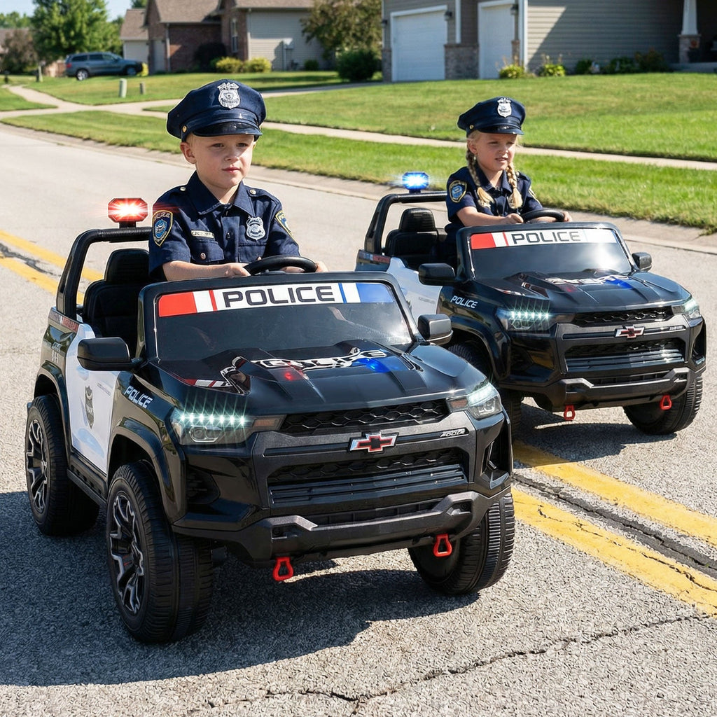 24V 2-Seater Ride on Police Car 4WD Chevrolet with Megaphone and LED Lights-Black