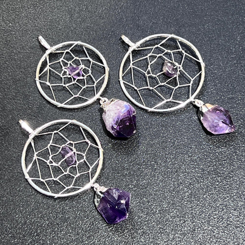 Dreamcatcher Pendant (Amethyst Crystal)(Silver Plated) Gemstone Jewelry - The misfit market