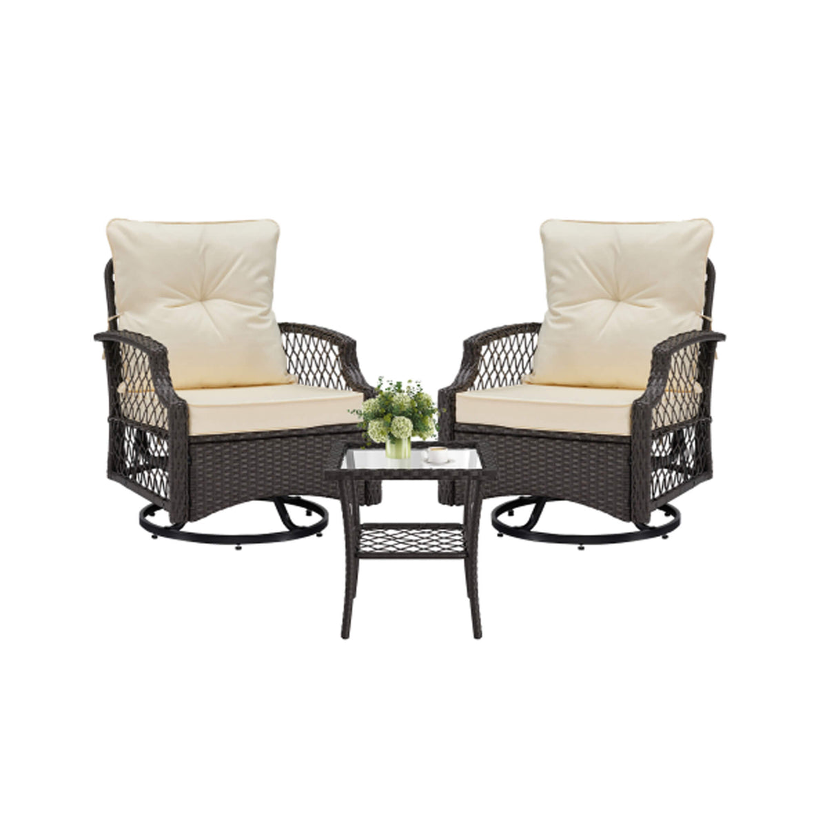 Alora 3-Piece Wicker Patio Bistro Set W/ Swivel Chairs and Table