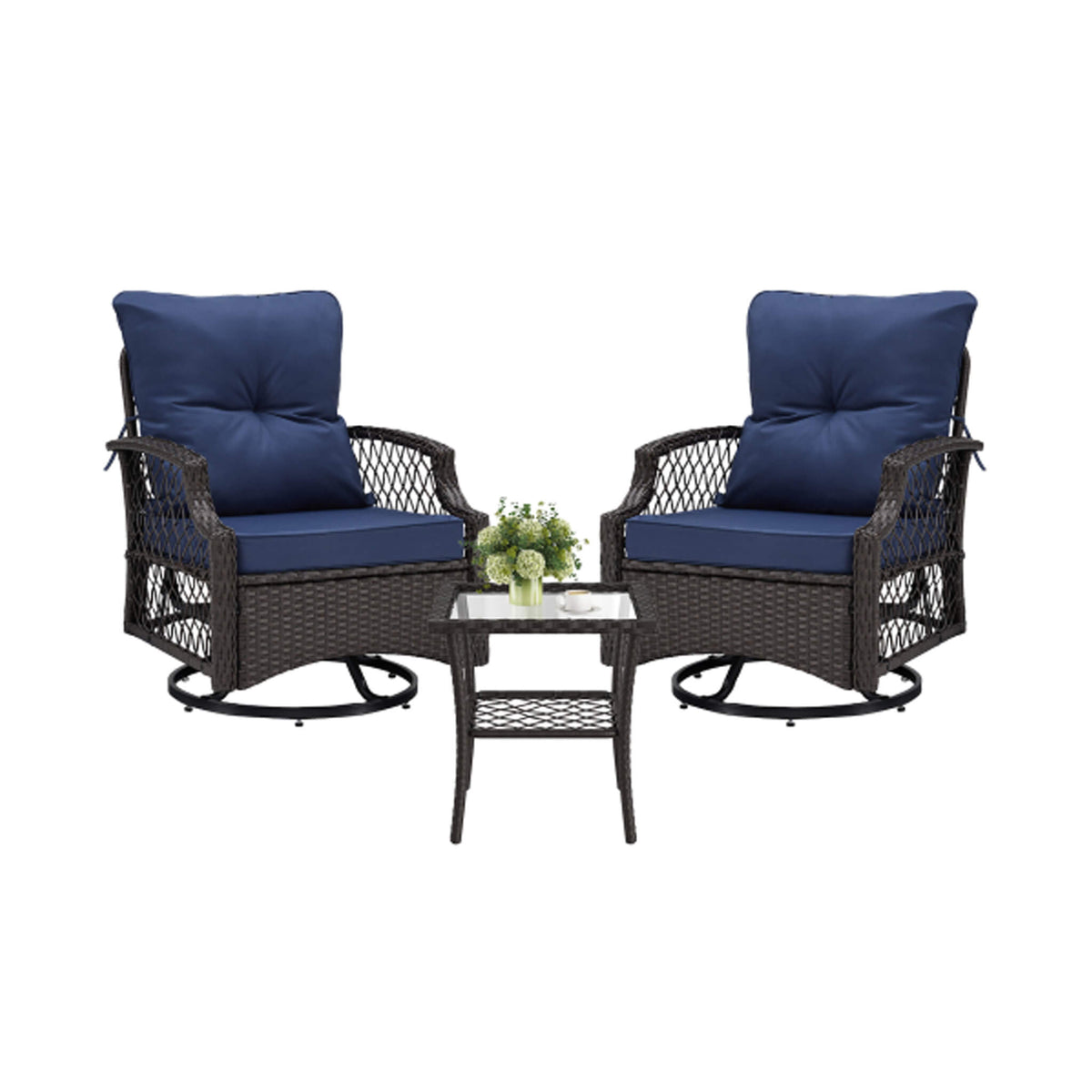 Alora 3-Piece Wicker Patio Bistro Set W/ Swivel Chairs and Table