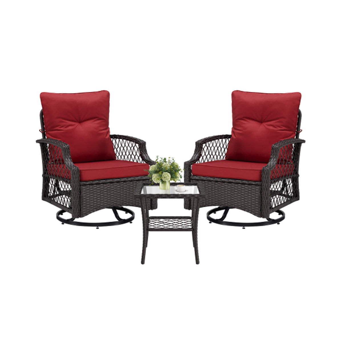 Alora 3-Piece Wicker Patio Bistro Set W/ Swivel Chairs and Table