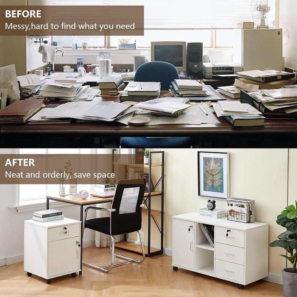 White Mobile File Cabinet With Lockable Drawer And Door - The misfit market