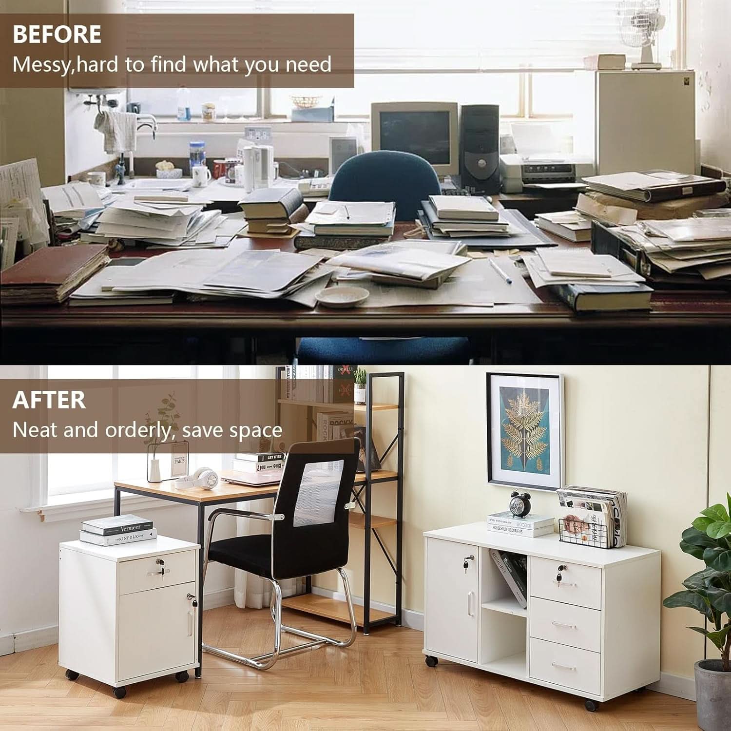 White Mobile File Cabinet With Lockable Drawer And Door - The misfit market