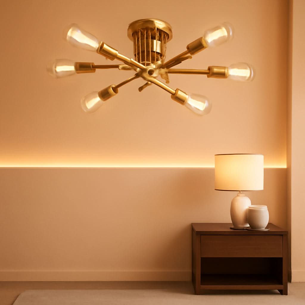 Gold Sputnik Chandelier Semi Flush Mount Ceiling Light - The misfit market