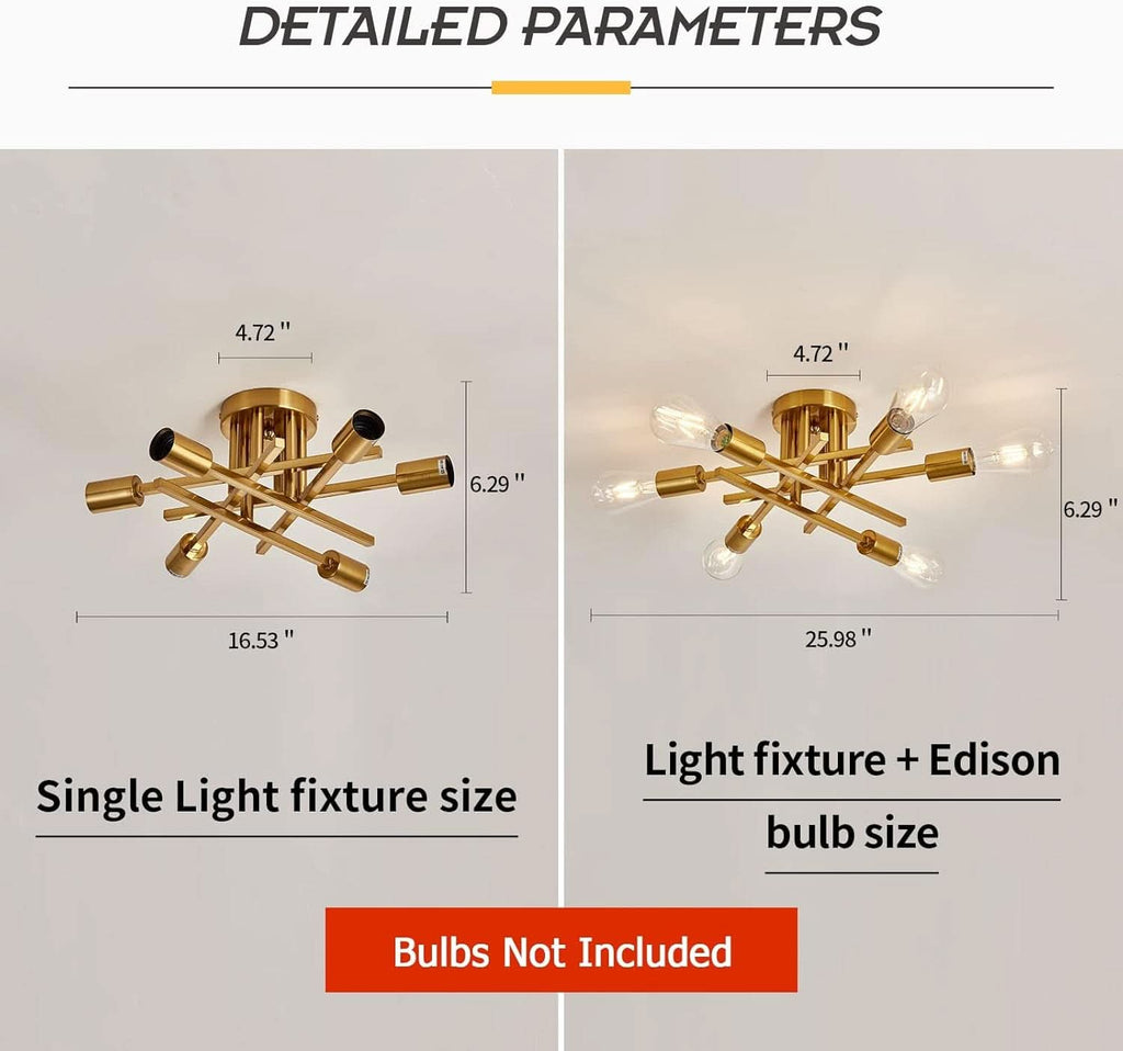 Gold Sputnik Chandelier Semi Flush Mount Ceiling Light - The misfit market