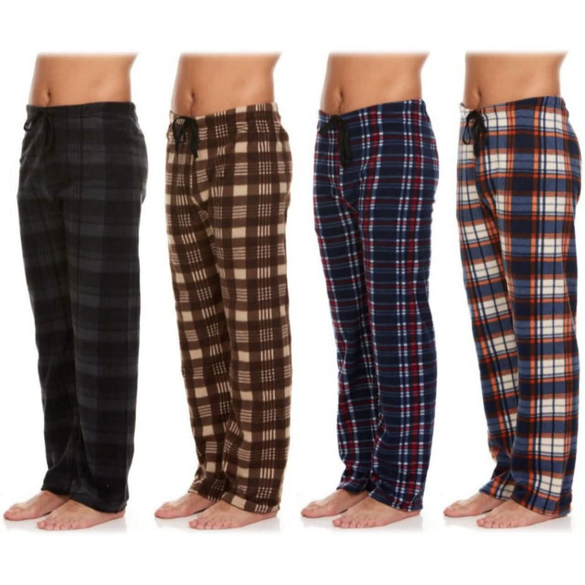 4 Pack Men's Micro Fleece Pajama Pants With Drawstring Waist