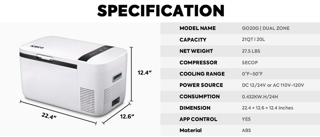 GO20 Dual Zone 12V Portable Freezer - White | ICECO | 20 LT - The misfit market