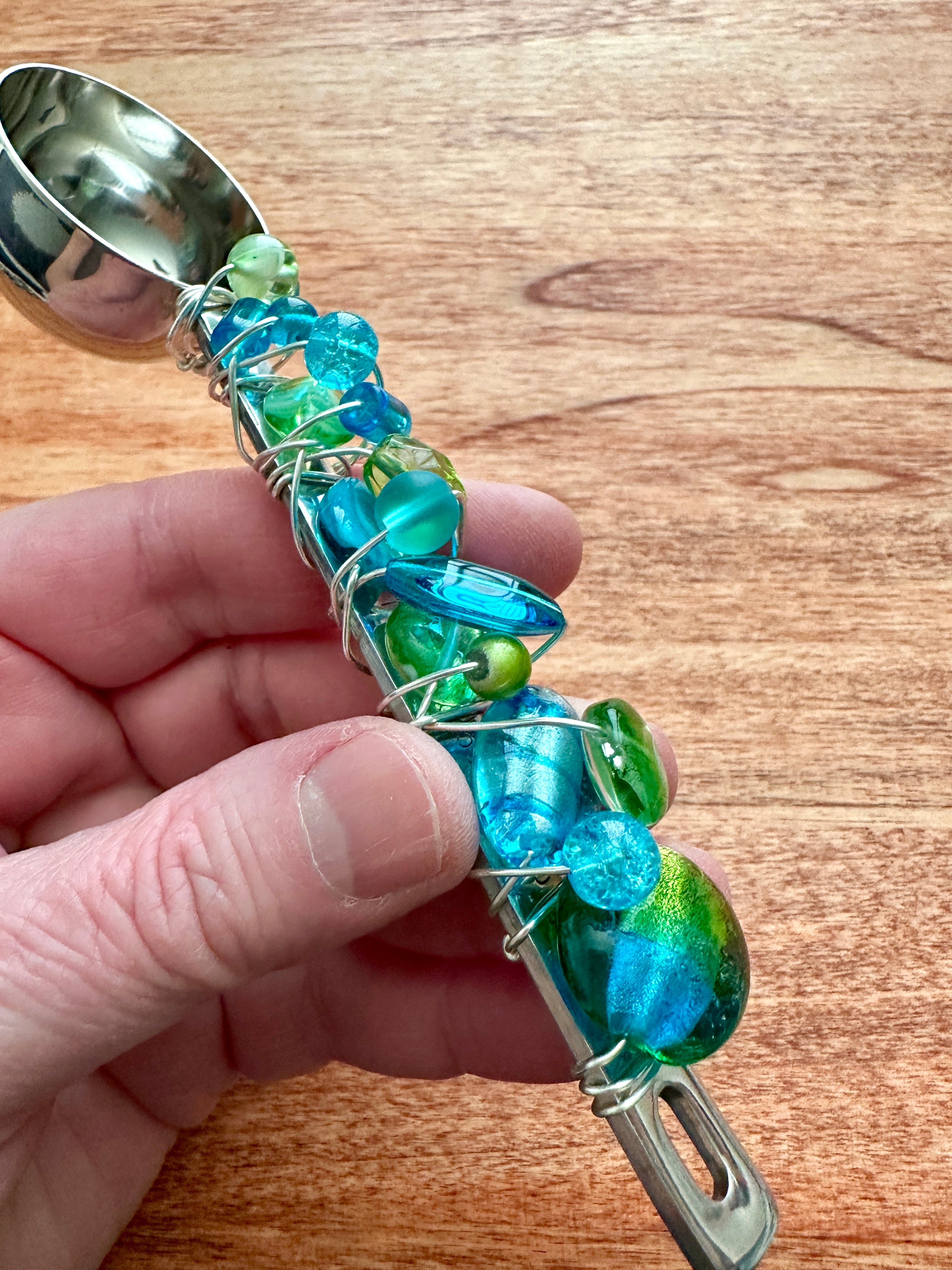 Beaded Wire Wrapped Coffee Scoop - Turquoise & Green - The misfit market