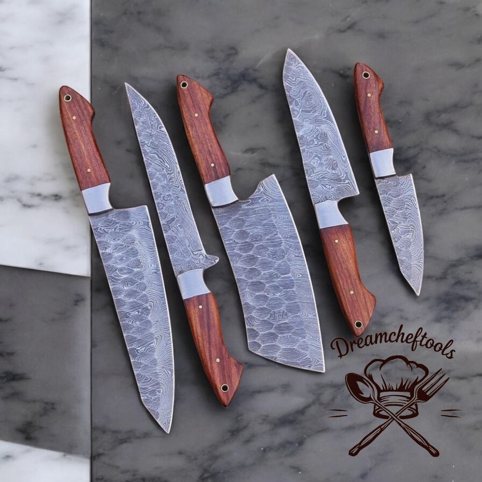Kitchen Knives Sets – 13” Handmade Damascus Steel Chef Knife with Rosewood Handle & Leather Sheath - The misfit market