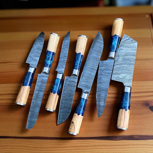 Best Budget Kitchen Knife Set – 13” Handmade Damascus Steel Chef Knife with Olive Wood & Resin Handle - The misfit market