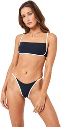 L*Space Hazel Bikini Top for Women, Ribbed Bralette Featuring Adjustable Straps and Removable Pads, Black-Cream, XS