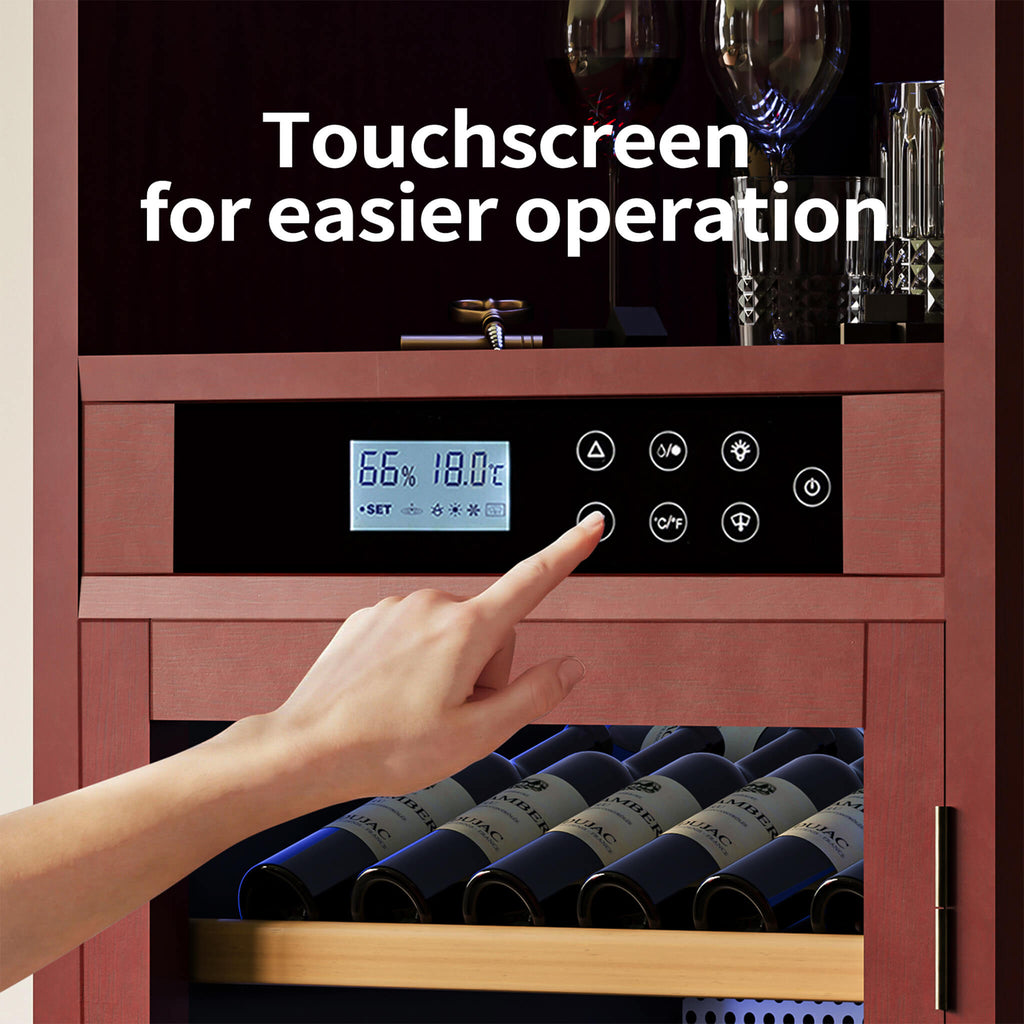 Nuvia 56-Bottle 7.5 Cu.Ft Single-Zone Multi-Tiered Wooden Wine Cooler Cabinet With Humidity And Temperature Controls (SAK73195)