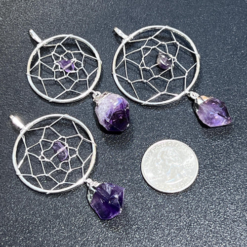 Dreamcatcher Pendant (Amethyst Crystal)(Silver Plated) Gemstone Jewelry - The misfit market