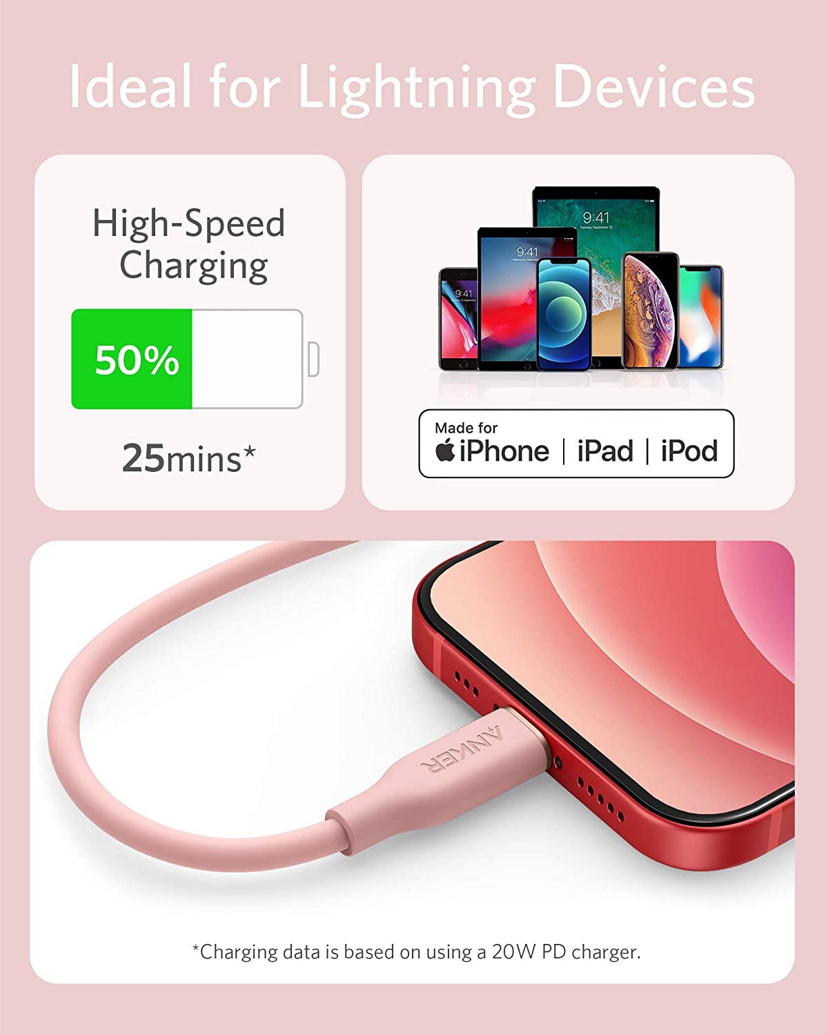 Anker <b>641</b> USB-C to Lightning Cable (Flow, 3 ft Silicone) - The misfit market