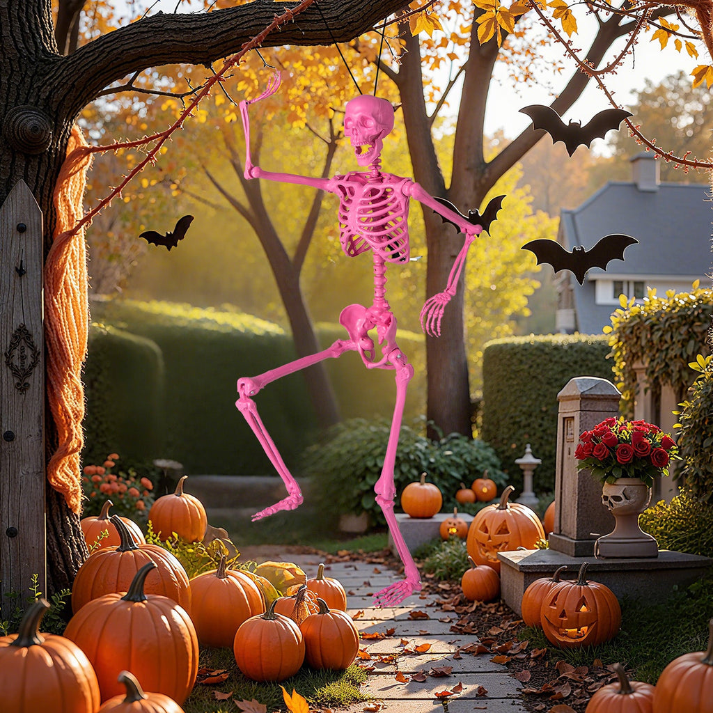 5.5 Ft Life-Size Halloween Poseable Skeleton Pink Movable Joints