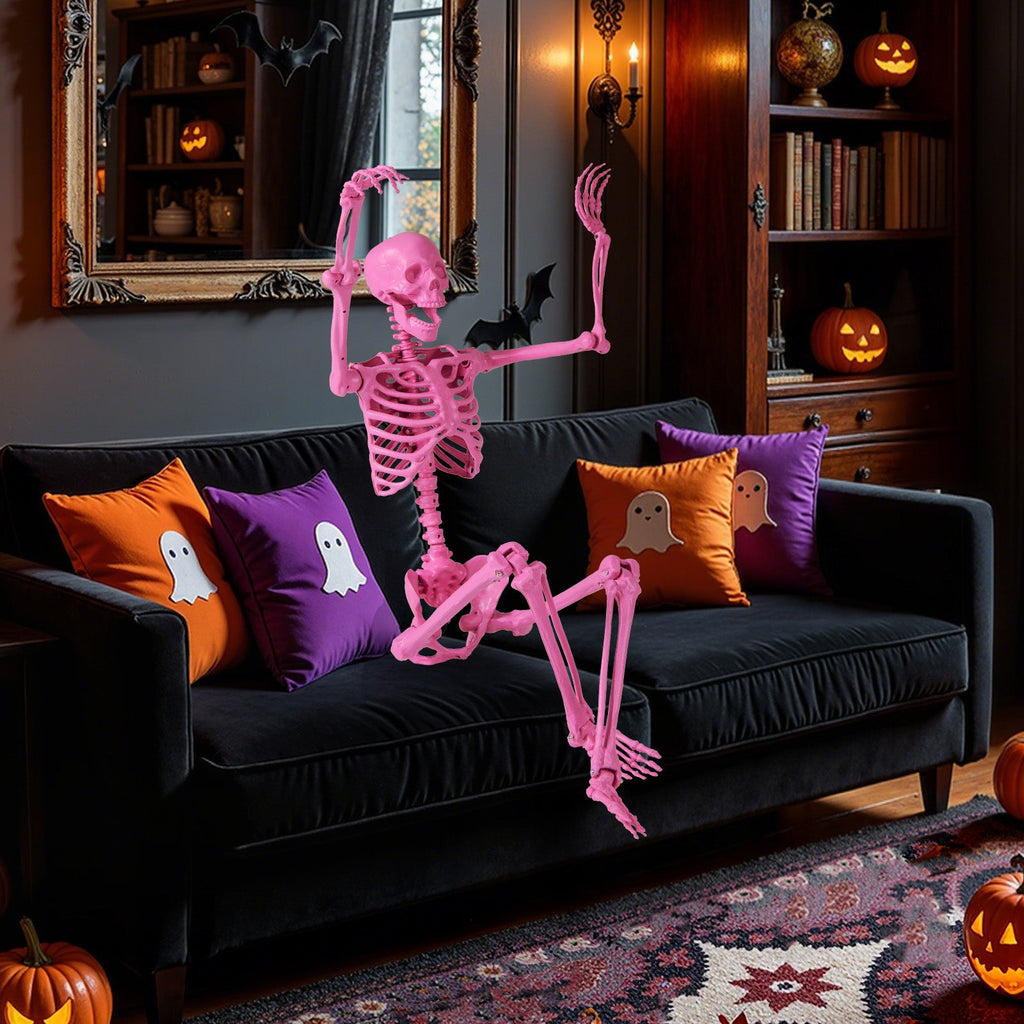 5.5 Ft Life-Size Halloween Poseable Skeleton Pink Movable Joints