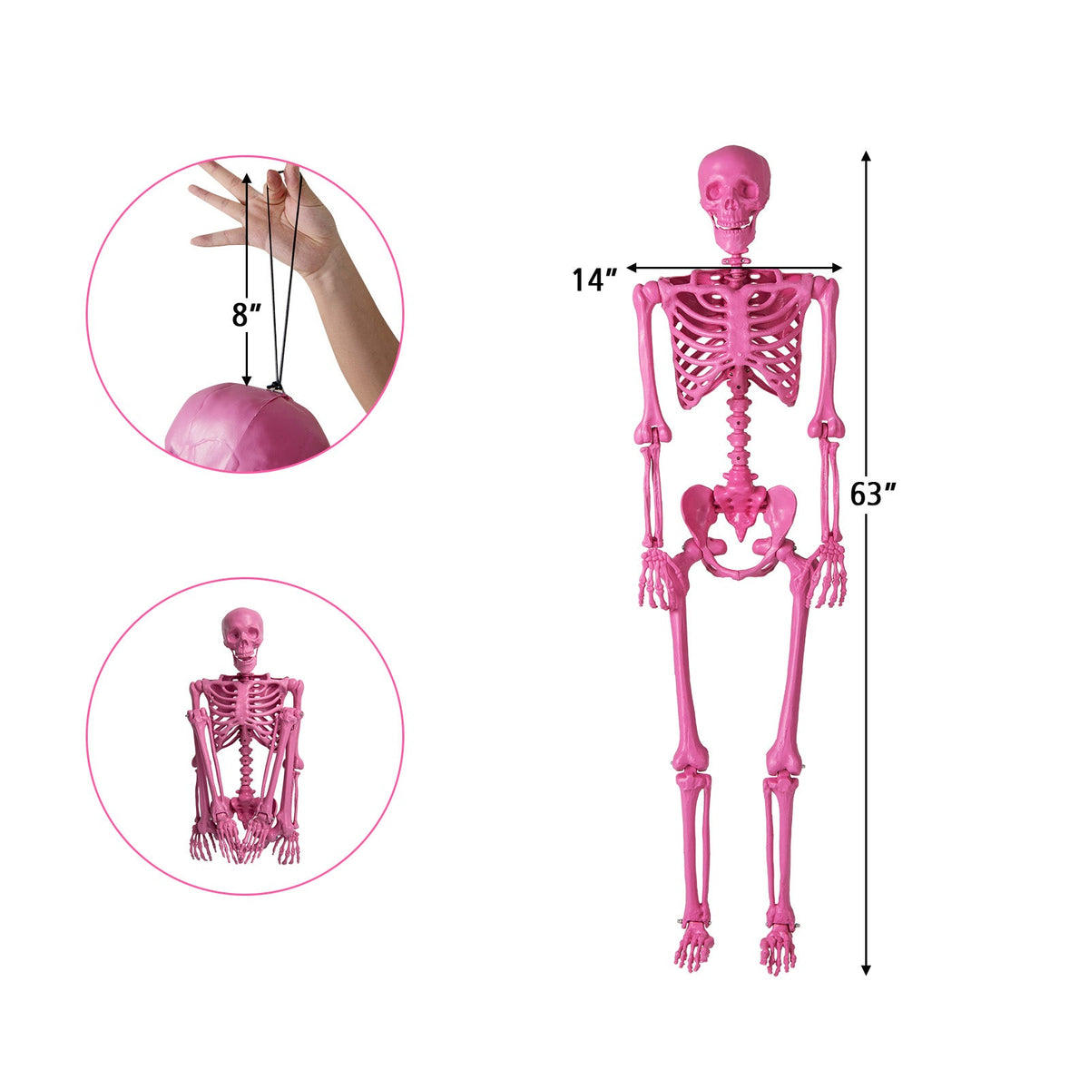 5.5 Ft Life-Size Halloween Poseable Skeleton Pink Movable Joints