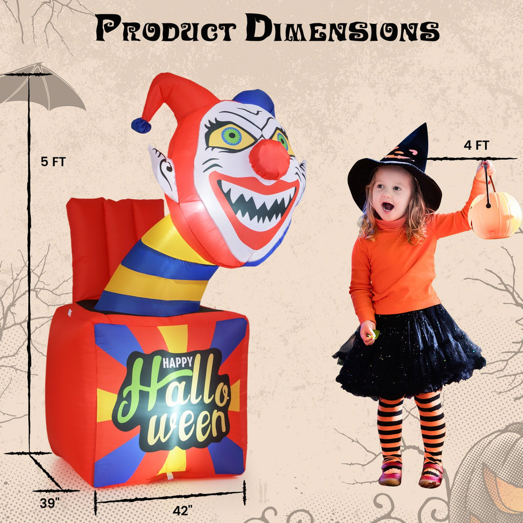 6 Ft Halloween Inflatable Clown with LED Lights for Indoor Outdoor