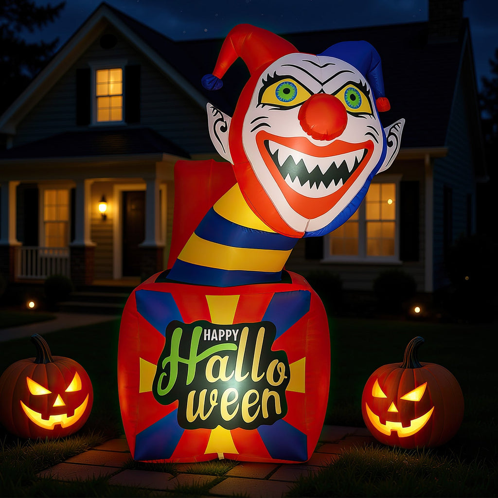 6 Ft Halloween Inflatable Clown with LED Lights for Indoor Outdoor