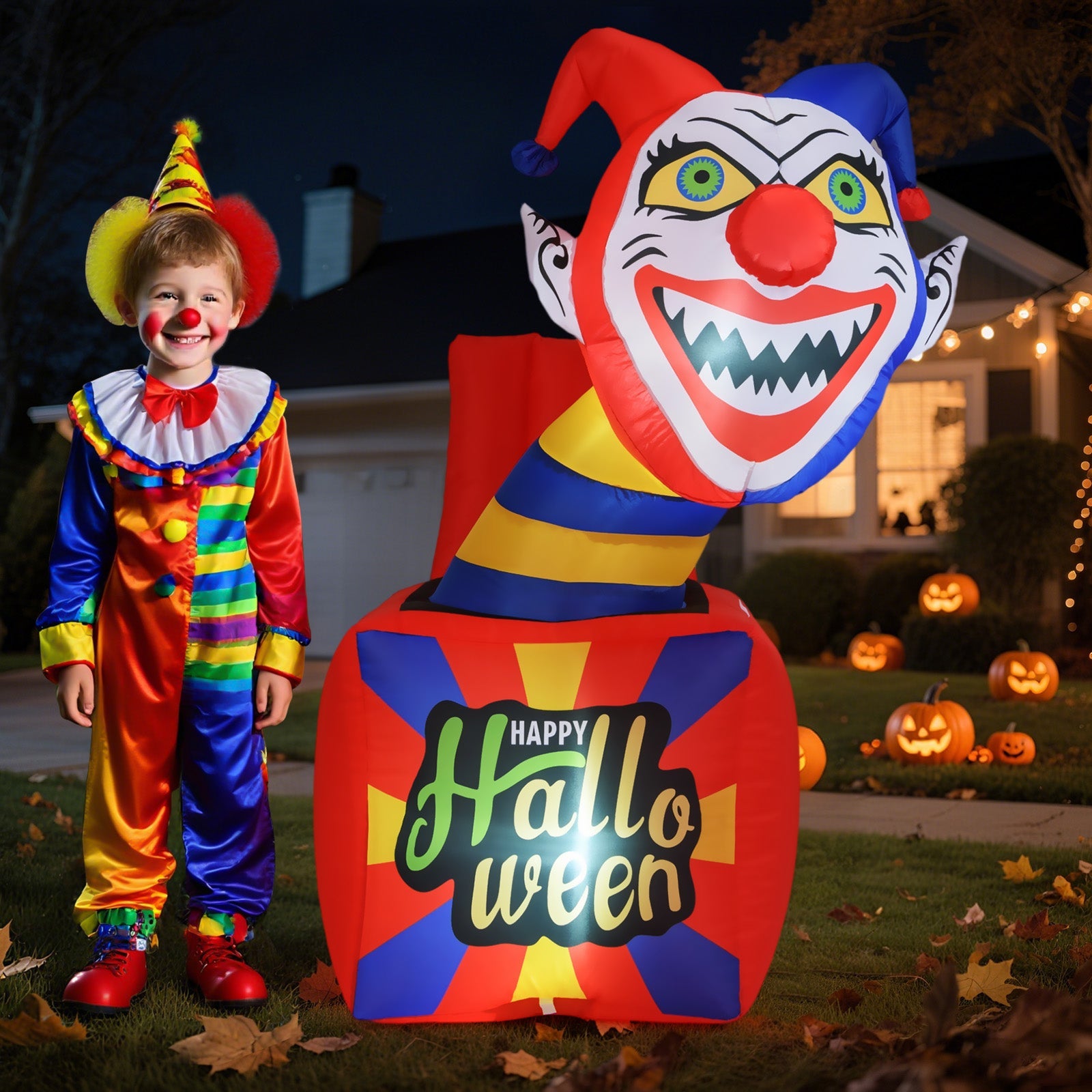 6 Ft Halloween Inflatable Clown with LED Lights for Indoor Outdoor