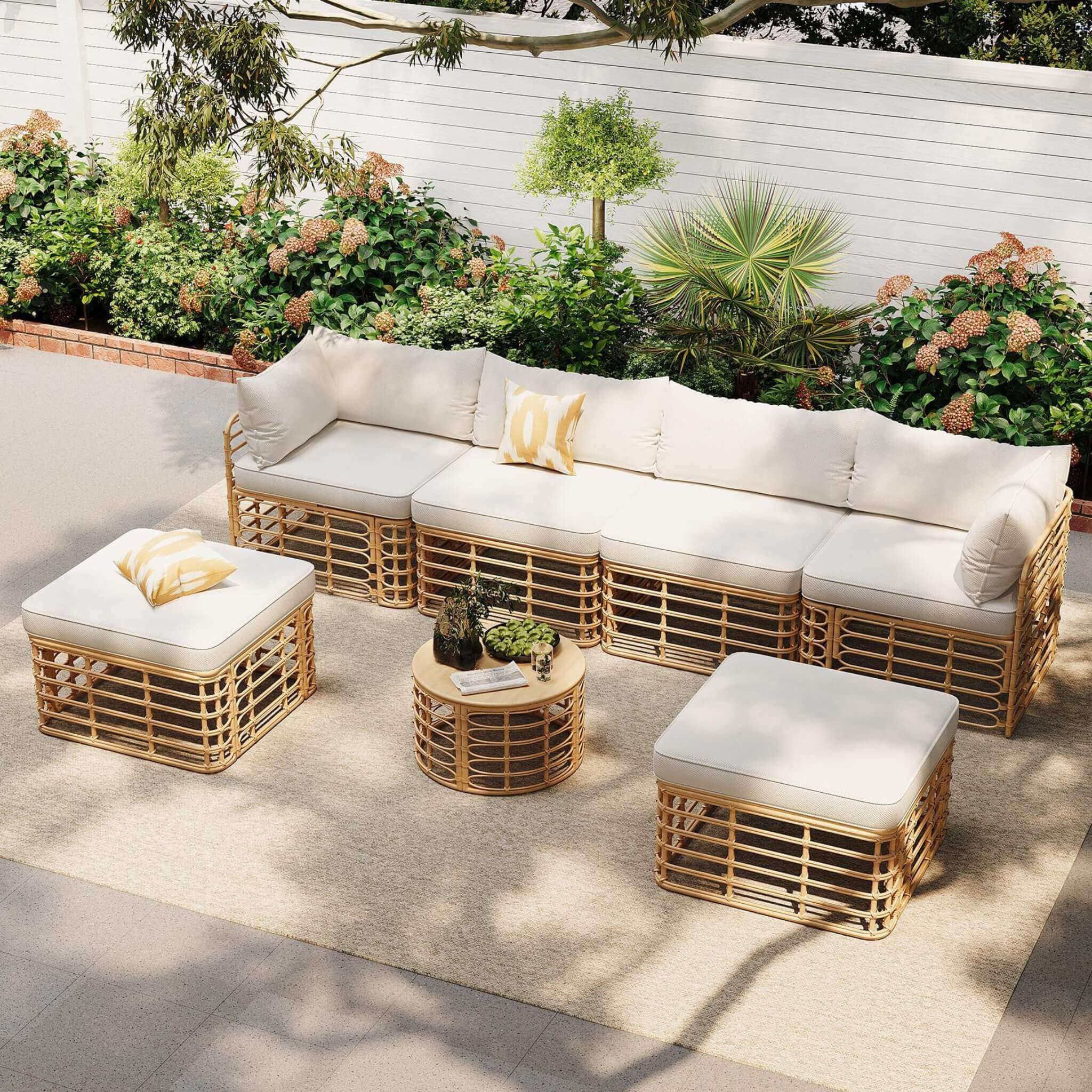 Alora 7-Piece Outdoor All-Weather Rattan Patio Sofa Set With Cushions (SAK47230)