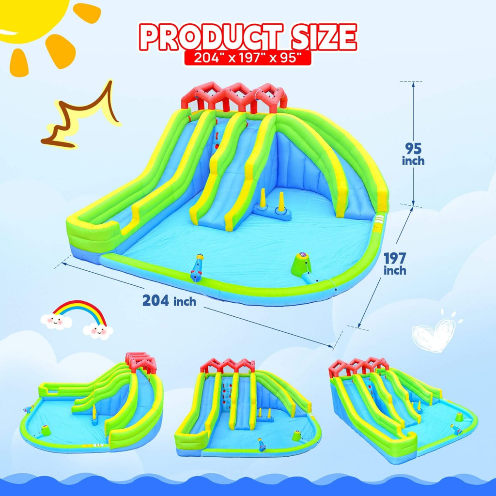 7-In-1 Inflatable Water Park With Triple Slides, Water Gun, And Climbing Wall (SAK98134)