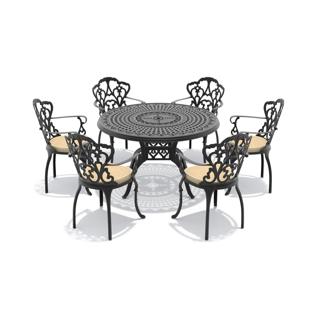 Alora 7-Piece Cast Aluminum Patio Furniture Set With Black Frame And Off-White Cushions (SAK12948)