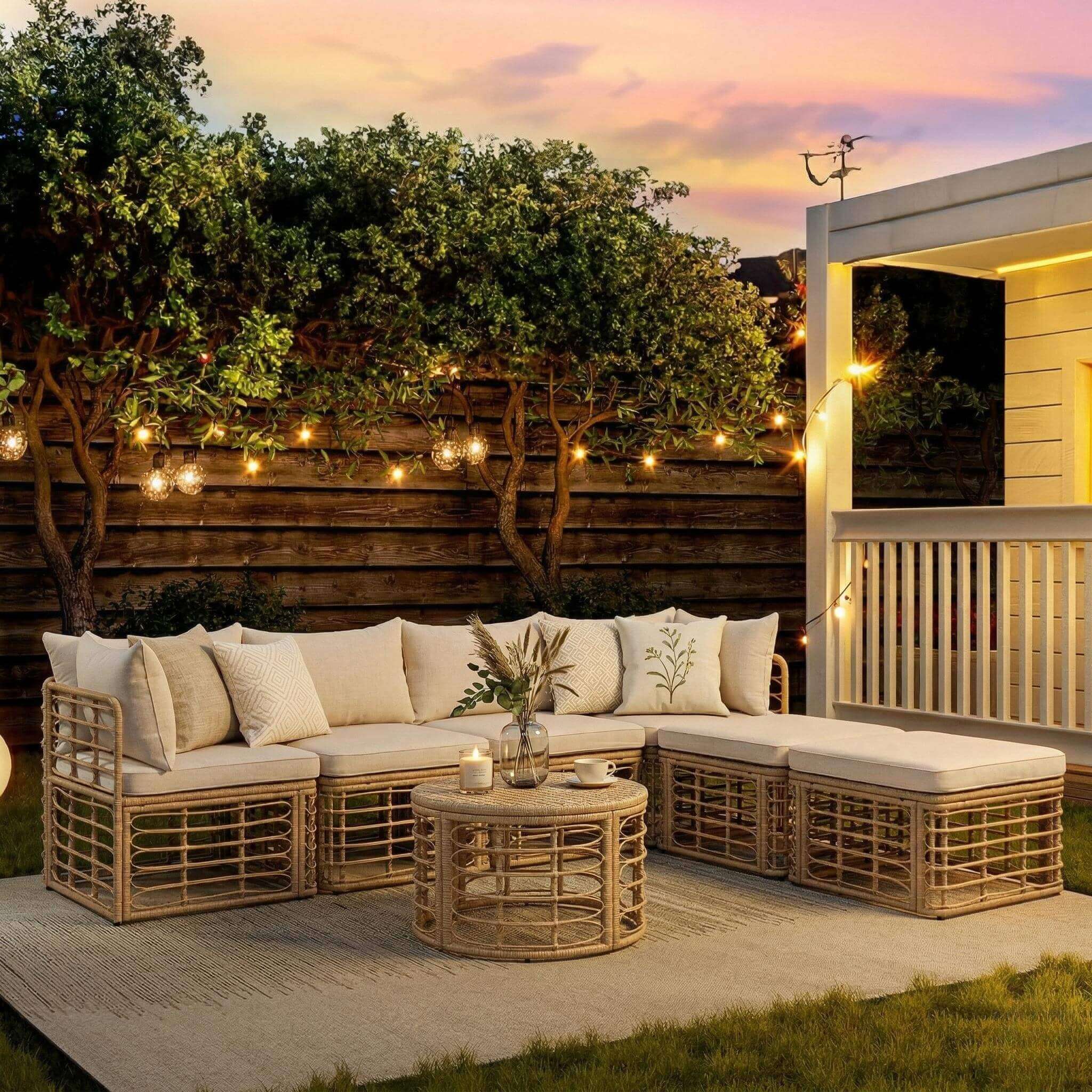 Alora 7-Piece Outdoor All-Weather Rattan Patio Sofa Set With Cushions (SAK47230)